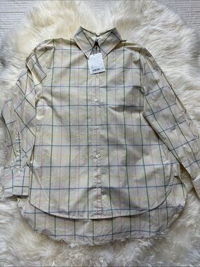 Toteme Cotton Gots Kimono-Sleeve Poplin Shirt Summer Windowpane RFID tag